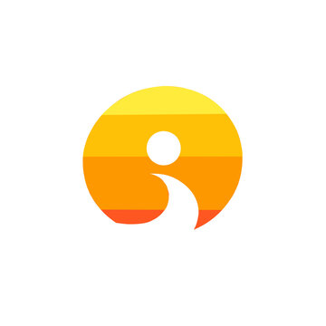 Evening sun symbol with gradient color overlay. Sunset logo. Sunset icon. circle logo initial i.