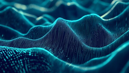 Poster - Abstract blue wave background with dots and lines, a high-tech concept of big data or digital technology. Abstract wavy pattern in a turquoise color. 