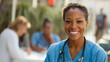 © Visual Studio - Smiling Healthcare Professionals in Blue Scrubs with Stethoscopes Promoting Positive Community Health Care