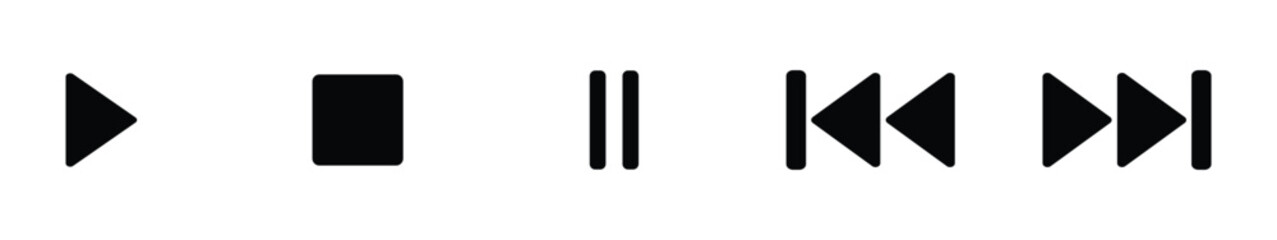 Poster - Play, stop, pause, rewind, and fast forward icons in simple black style for media control interface