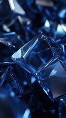 Poster - Geometric Abstraction: Dynamic Arrangement of Crystalline Blue Forms and Reflections