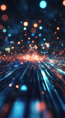 Poster - Illuminated paths and orbs of light dancing in a dazzling digital realm