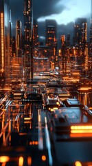 Poster - Illuminated pathways through an urban future reflecting a digital matrix