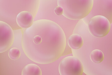 Fototapete - Dreamy pink abstract spheres with soft gradient and glossy texture in minimalist background for modern decor. 3D rendering. Gentle abstract pattern.
