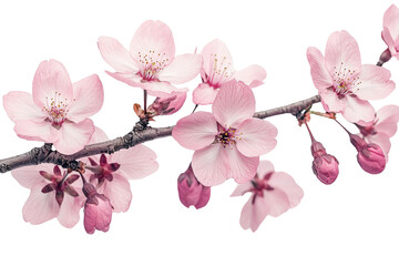 Poster - Delicate pink cherry blossoms in full bloom on a branch, showcasing their beauty against a transparent background background removed