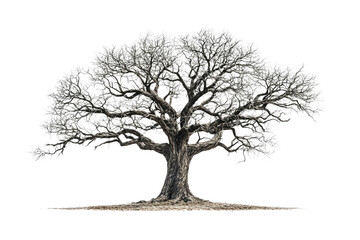 Poster - A majestic, leafless oak tree stands tall, its gnarled branches reaching towards the sky background removed