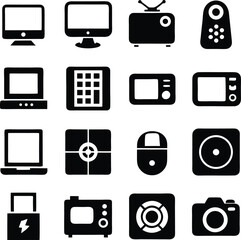 Poster - Collection of black and white electronic device icons