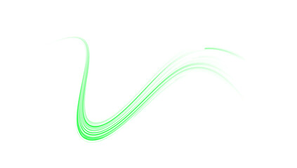 Wall Mural - png abstract green line curve with speed streak motion and blur laser tail light on highway backgrou