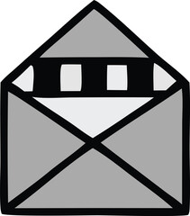 Poster - Stylized gray envelope illustration with black border and inner rectangular design elements