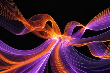 Poster - Vibrant Kaleidoscopic Light Ribbons in Orange and Purple Patterns on Black Background
