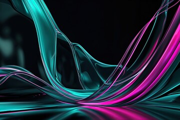 Poster - Elegant Teal and Magenta Fluid Lines on Black Background for Modern Technology Visualization