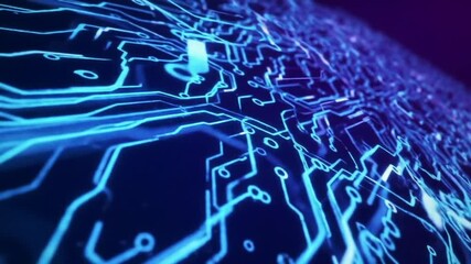 Poster - Futuristic circuit board animation with glowing blue lines and data flow