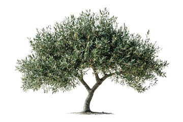 Poster - Isolated olive tree with lush green foliage and a strong, gnarled trunk, perfect for design elements background removed