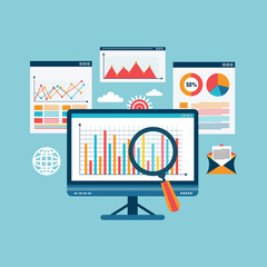 Poster - Business analytics and monitoring investment and finance report graph on monitor concept