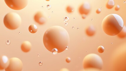 Poster - Levitating apricot spheres with water droplets on a gradient peach background