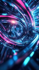 Poster - Luminous Curves Intertwined: An Abstract Exploration of Neon and Chrome