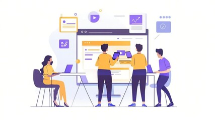 Poster - Dynamic team collaboration illustration showing project development and creative workflow