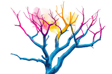 Poster - Vibrant painted tree branches with colorful flowers, abstract art background removed