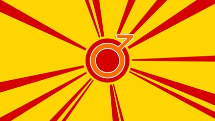 Poster - Demiboy symbol on the background of animation from moving rays of the sun. Large orange symbol increases slightly. Seamless looped 4k animation on yellow background