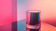 © Juan - Glass with red drink on gradient background neon lights futuristic editorial beverage concept style image