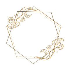 Wall Mural - polygonal floral frame with graceful ivy leaves. modern botanical vector for invitations, logos, or 
