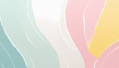Poster -  soft pastel abstract painting with flowing curved lines in mint green, white, pink and yellow modern minimalist wall art for web design, print, or branding