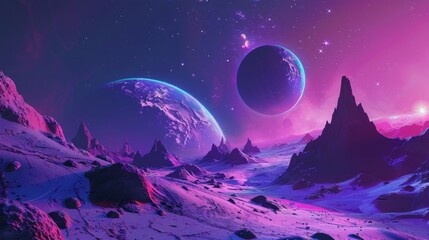 Wall Mural - alien world, deep space landscape with several moons