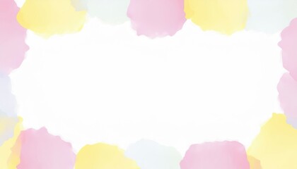 Poster - soft pastel watercolor cloud frame with yellow, pink, and blue abstract brush edges on white background for greeting card, web banner, baby shower invite, or gentle branding design

