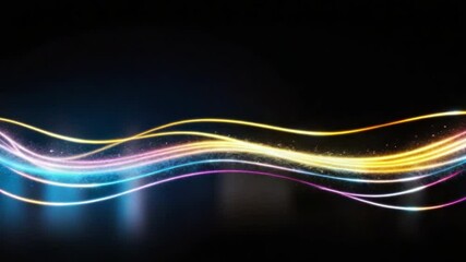 Fototapete - Waves of Light: Ethereal waves of vibrant light, blend seamlessly against black canvas, evoking a sense of fluid motion and captivating visual rhythm.