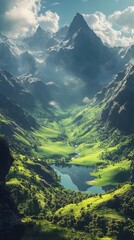 Aufkleber - Digital technology green mountains and clear waters new energy power generation illustration poster background