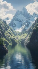 Aufkleber - Digital technology green mountains and clear waters new energy power generation illustration poster background