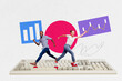 © deagreez - Sketch design trend artwork poster 3D collage of workspace keypad two colleagues man lady walk hr business human resources stats graphics