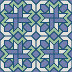 Poster - Geometric Seamless Pattern with Crosses and Squares in Light Colors