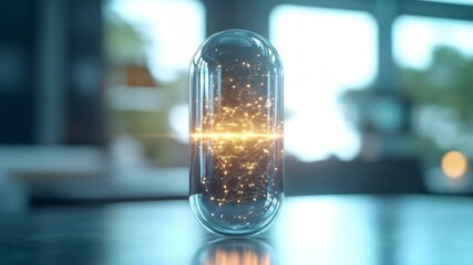 Poster - Glowing Glass Capsule On Dark Table