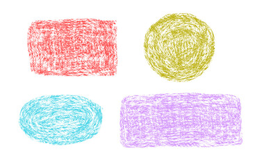 Leinwandbilder - Set of geometric shapes drawn with crayon brush texture effect. Vector illustration