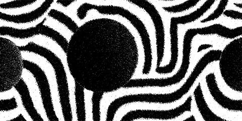Poster - abstract optical illusion with fragmented circles and black white patterns for artistic design