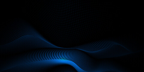 Leinwandbilder - Vector abstract motion, smooth, soft blue wave line pattern, dot particle. Curve and fluid shape on black background. Illustration modern graphic design for luxury wallpaper, futuristic, technology