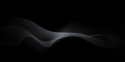 Poster - Vector abstract motion, smooth, soft wave line pattern and dot particle. Curve and fluid shape on black background. Illustration modern graphic design for luxury wallpaper or futuristic, technology