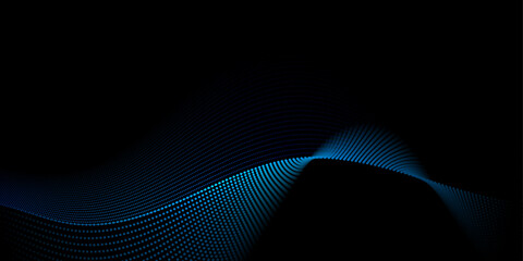 Leinwandbilder - Vector abstract motion, smooth, soft blue wave line pattern, dot particle. Curve and fluid shape on black background. Illustration modern graphic design for luxury wallpaper, futuristic, technology