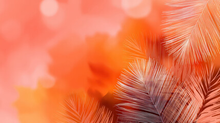 Poster - Bold Abstract Composition of Palm Leaves with Layered Shapes on a Sunny Background in Orange and Coral Tones