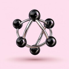 Poster - Abstract 3D rendering of a silver and black molecular structure against a pink background. Shiny spheres are connected by thin, metallic rods. The