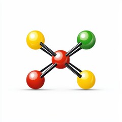 Poster - Abstract 3D rendering of a molecule model with red, yellow, and green spheres connected by black rods against a white background. Simple, clean