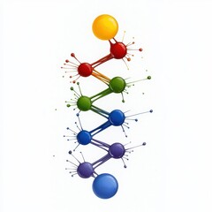 Poster - Abstract illustration of a colorful chain made of vibrant paint splatters connected by thin lines against a white background. The image is clean and