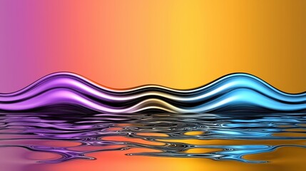 Poster - Abstract digital art depicting vibrant purple, blue, and orange waves on a blurred background. The waves have a glossy, metallic appearance and