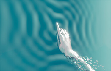 Poster - Virtual Digital hand of Artificial Intelligence (AI) with rippled effect. deep learning concept. 3d rendering