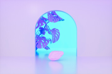 Aufkleber - Beauty fashion backdrop for product display with summer tropical leaves. 3d rendering