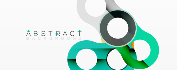 Poster - Modern abstract design. Overlapping circles, lines create dynamic composition. Teal, gray, white color scheme. Minimalist aesthetic.