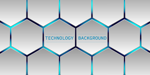 Wall Mural - White 3d hexagonal technology vector abstract background. Blue bright energy flashes under hexagon in modern technology futuristic background vector illustration. White honeycomb texture grid.