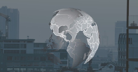 Poster - Image of globe over cityscape