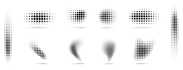 Wall Mural - halftone vector dots curved gradient pattern backgrounds set. curve dotted spots using halftone circ
